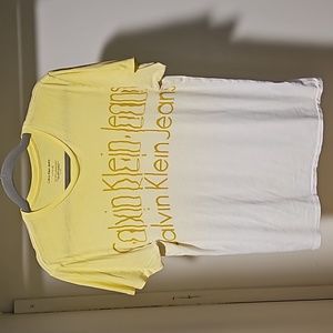 Calvin Klein Jeans Yellow White T Shirt Large